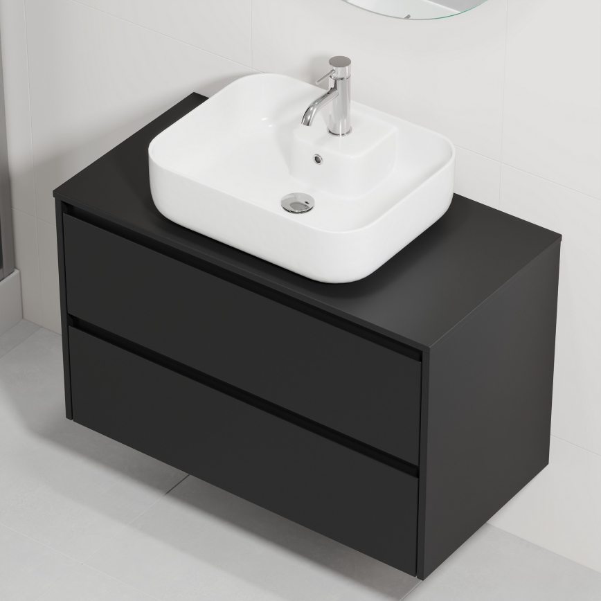 Badezimmerschrank mit Waschbecken TRONDHEIM/KRISTIANSAND 90x57x46 cm schwarz/weiß
