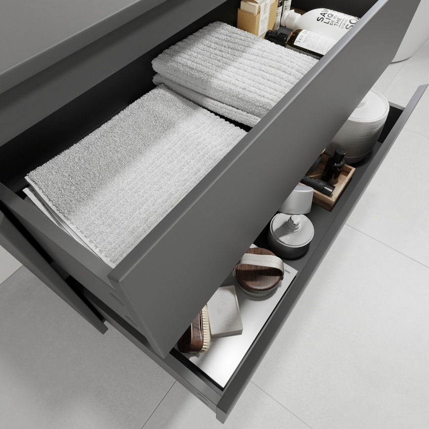 Badezimmerschrank mit Waschbecken TRONDHEIM/LJORDAL 90x57x46 cm Anthrazit/Messing