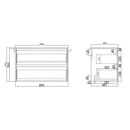 Badezimmerschrank mit Waschbecken TRONDHEIM/LJORDAL 90x57x46 cm Anthrazit/Messing