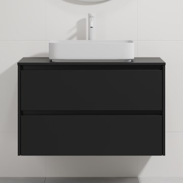 Badezimmerschrank mit Waschbecken TRONDHEIM/LJORDAL 90x57x46 cm schwarz/weiß