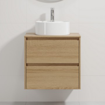 Badezimmerschrank mit Waschbecken TRONDHEIM/VIKEDAL, 60 × 57 × 46 cm, Eiche/Weiß