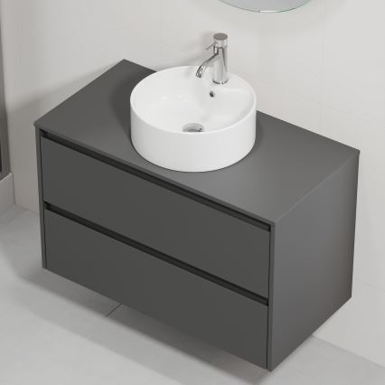 Badezimmerschrank mit Waschbecken TRONDHEIM/VIKEDAL 90x57x46 cm Anthrazit/Weiß