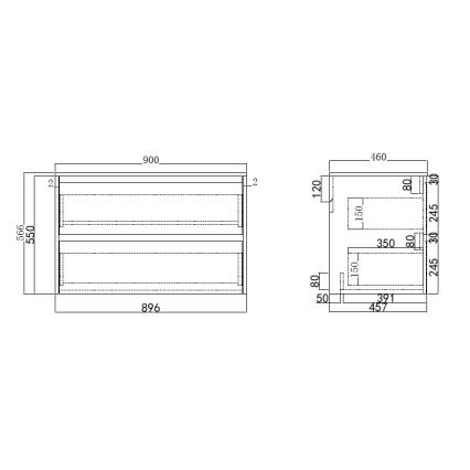 Badezimmerschrank mit Waschbecken TRONDHEIM/VIKEDAL 90x57x46 cm Anthrazit/Weiß