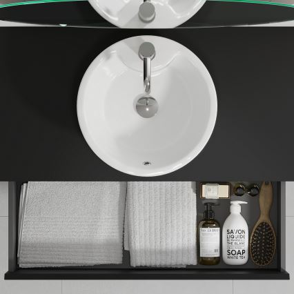Badezimmerschrank mit Waschbecken TRONDHEIM/VIKEDAL 90x57x46 cm schwarz/weiß
