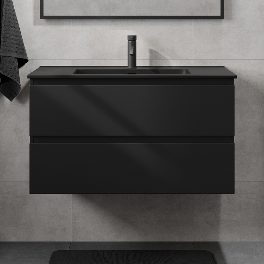 Badezimmerschrank mit Waschtisch KENWOOD 91 cm schwarz