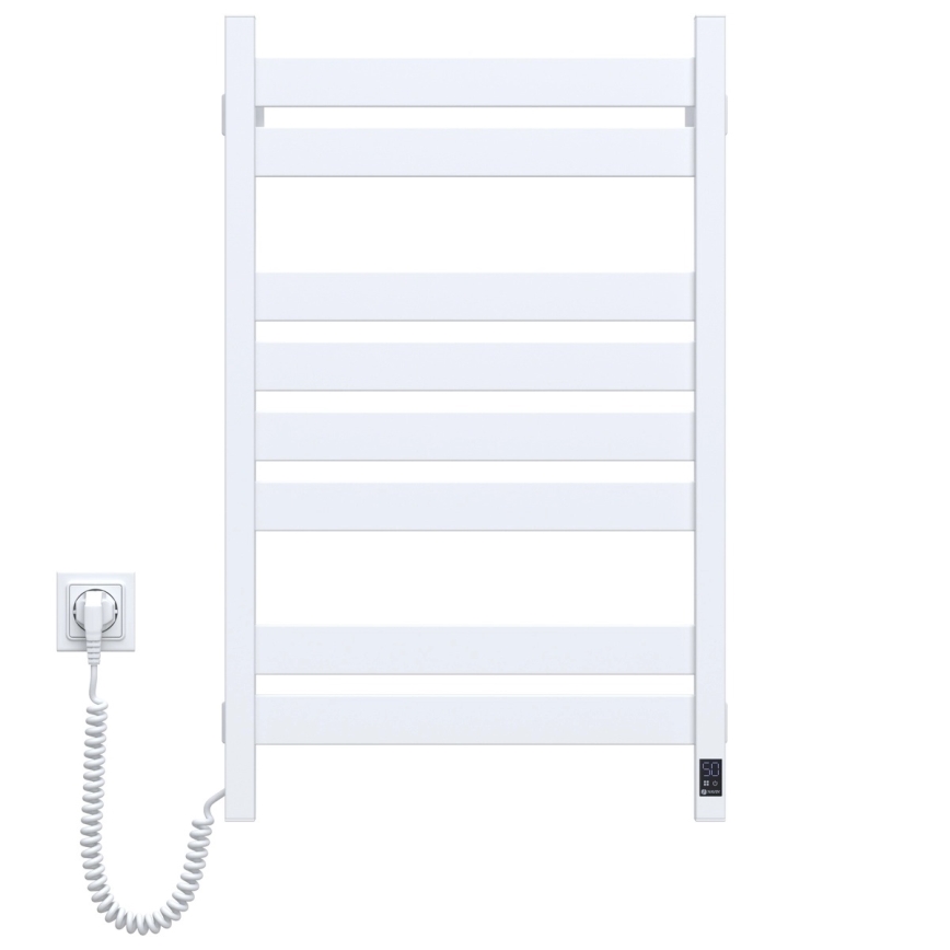 Radiatore scaldasalviette LARGO con termostato, 432 W/230 V, 80,6 cm, IP44, bianco, sinistro, profilo quadrato