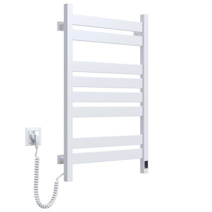 Radiatore scaldasalviette LARGO con termostato, 432 W/230 V, 80,6 cm, IP44, bianco, sinistro, profilo quadrato