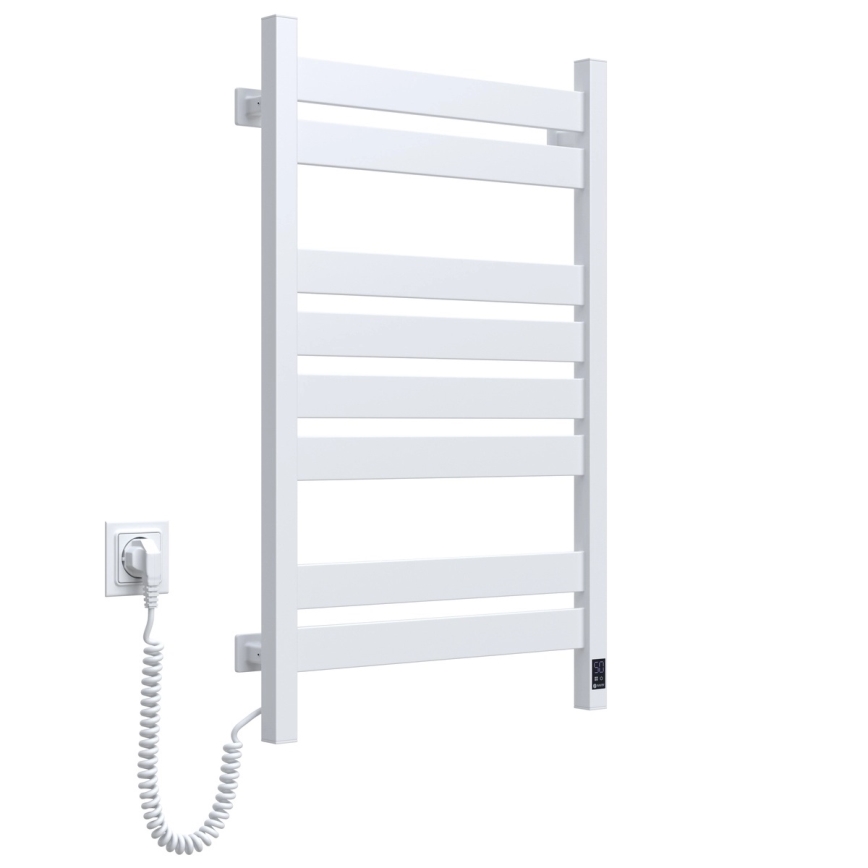 Radiatore scaldasalviette LARGO con termostato, 432 W/230 V, 80,6 cm, IP44, bianco, sinistro, profilo quadrato