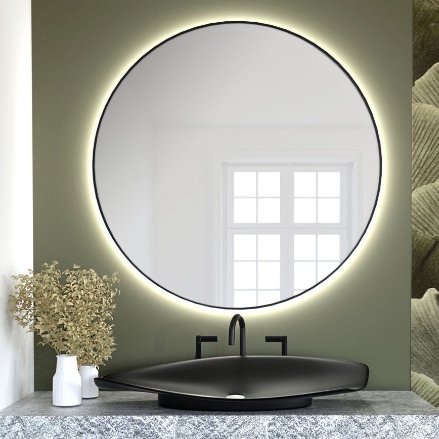 Baltica Design - LED-Badezimmer-Wandspiegel mit Hintergrundbeleuchtung BRIGHT LED/15W/230V 3000K Ø 80 cm IP65 schwarz