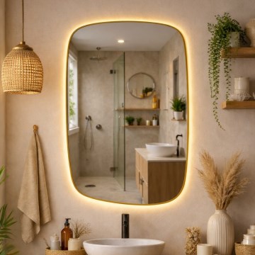 Baltica Design - Specchio da parete per il bagno con retroilluminazione STONE CALM LED/15W/230V 2700K 90x60 cm IP65 dorato