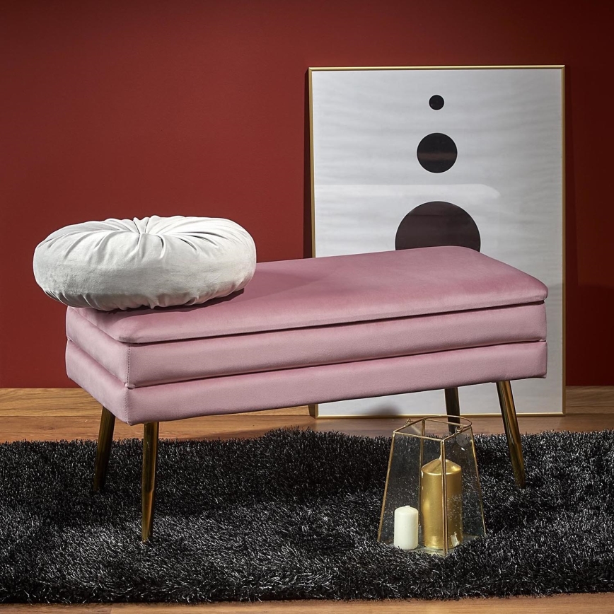 Banc avec un espace de stockage VELVA 37x78 cm rose/doré