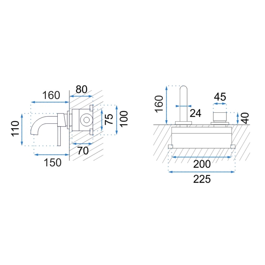 BAT-B0969 - Mitigeur de lavabo encastrable LUNGO, finition noir mat