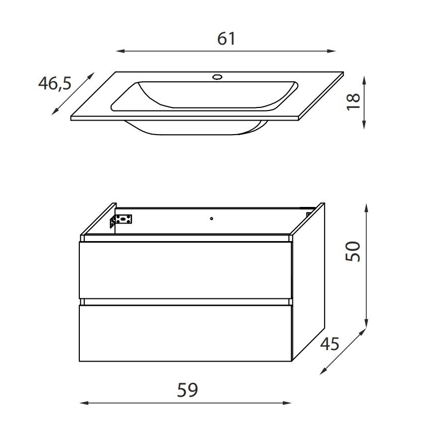 BATH DELUXE 03-060-63-01-01 - Armadietto da bagno con lavandino KENWOOD 61 cm bianco opaco
