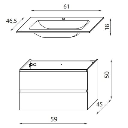 BATH DELUXE 03-060-64-86-01 - Armadietto da bagno con lavandino KENWOOD 61 cm quercia
