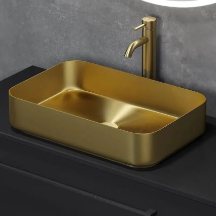 BATH DELUXE 06-052-18-70-00 - Lavabo da appoggio LJORDAL 52x34 cm in acciaio inossidabile/ottone spazzolato