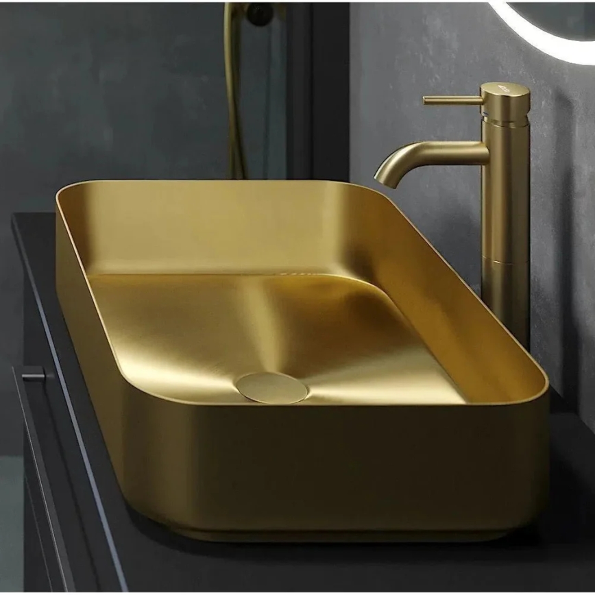 BATH DELUXE 06-052-18-70-00 - Lavabo da appoggio LJORDAL 52x34 cm in acciaio inossidabile/ottone spazzolato