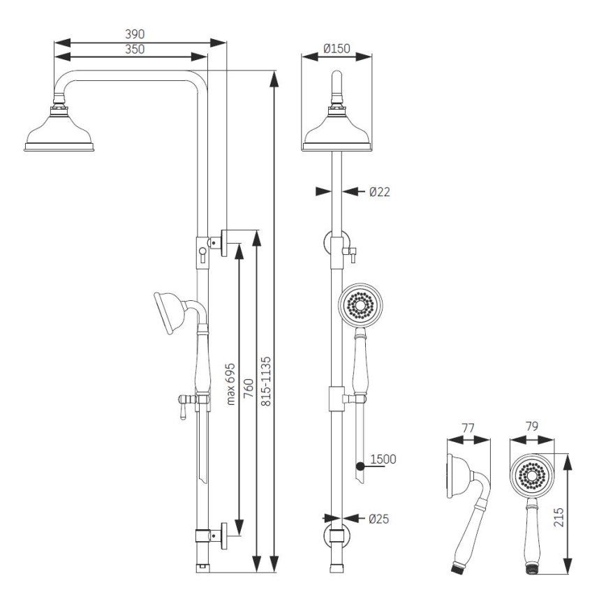 BATH DELUXE 31-120-04-64-00 - Set da doccia AEROSKOBING lucente ottone
