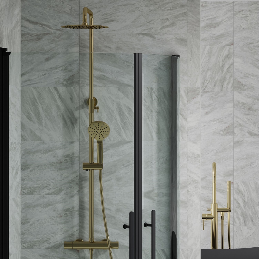 BATH DELUXE 31-120-05-70-00 - Duschgarnitur mit Thermostatarmatur DRAGOR gebürstetes Messing