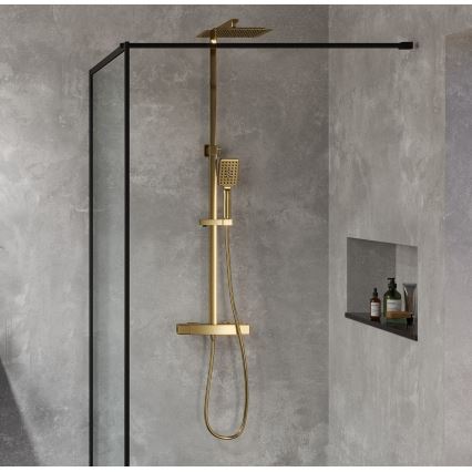 BATH DELUXE 31-120-06-70-00 - Duschgarnitur mit Thermostatarmatur NAESBY gebürstetes Messing