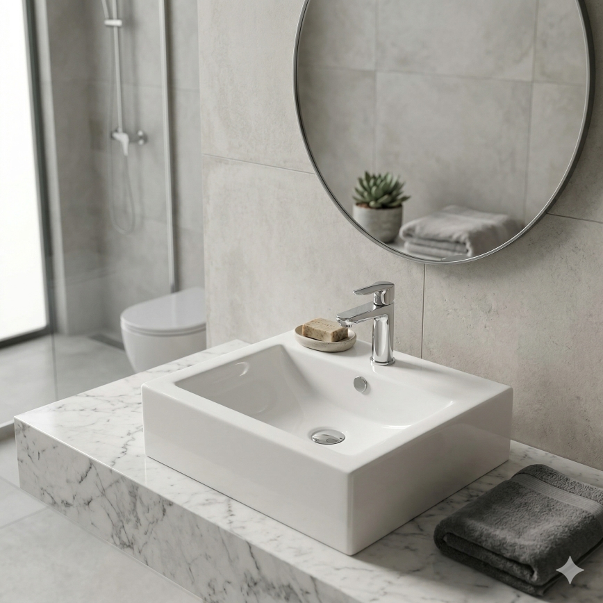 Bathco 0010 - Aufsatzwaschbecken BOLONIA 51x45,5 cm Porzellan/weiß