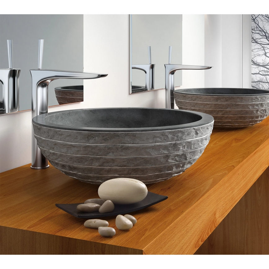 Bathco 00317 - Lavabo à poser PUKET Ø 45 cm aspect pierre / gris