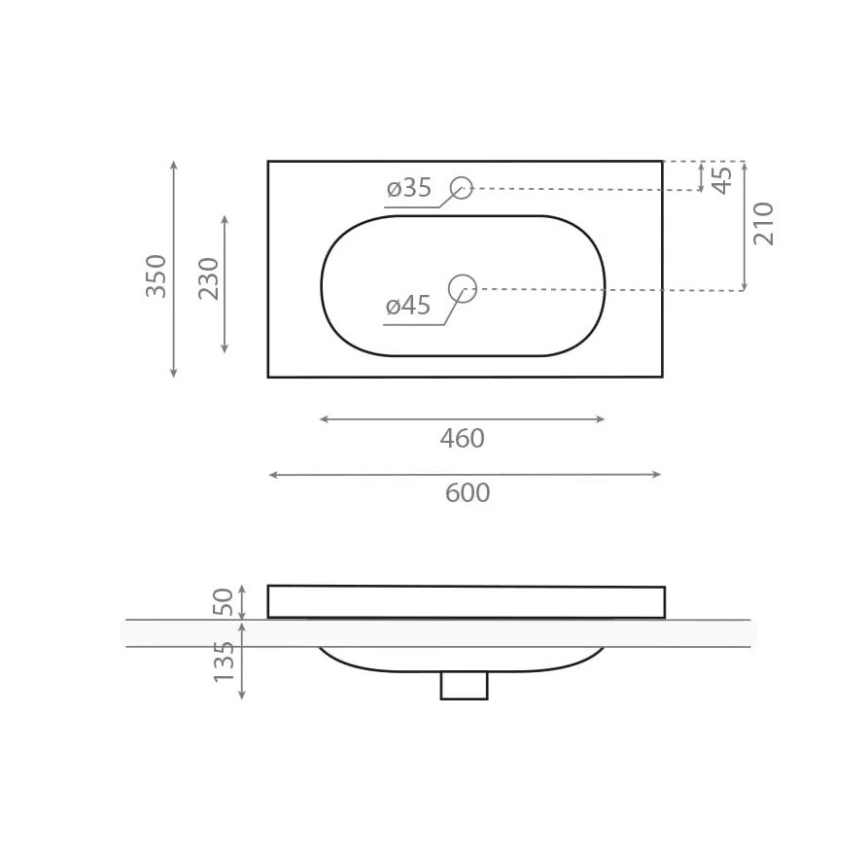 Bathco 0516 - Einbauwaschbecken ICE 60x35 cm Kunstharz/weiß