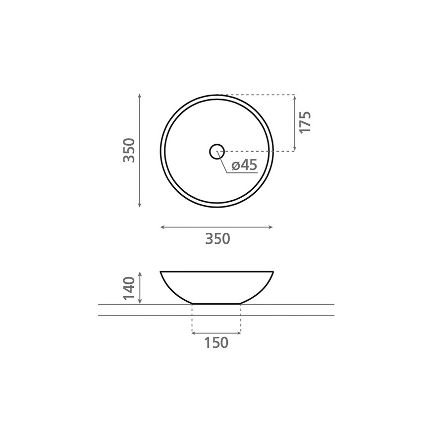 Bathco 4015 - Lavabo à poser sur plan CASTELLON Ø 35 cm, porcelaine blanche
