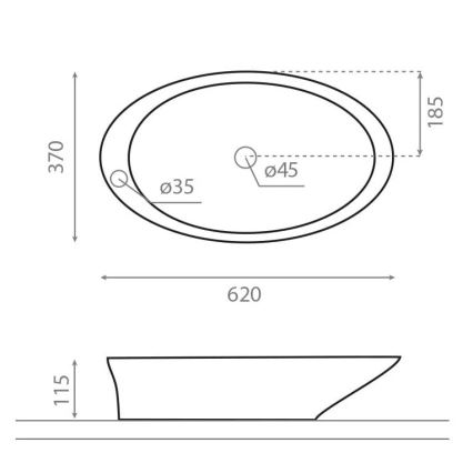 Bathco 4020 - Lavabo da appoggio PURE 62x37 cm porcellana/bianco