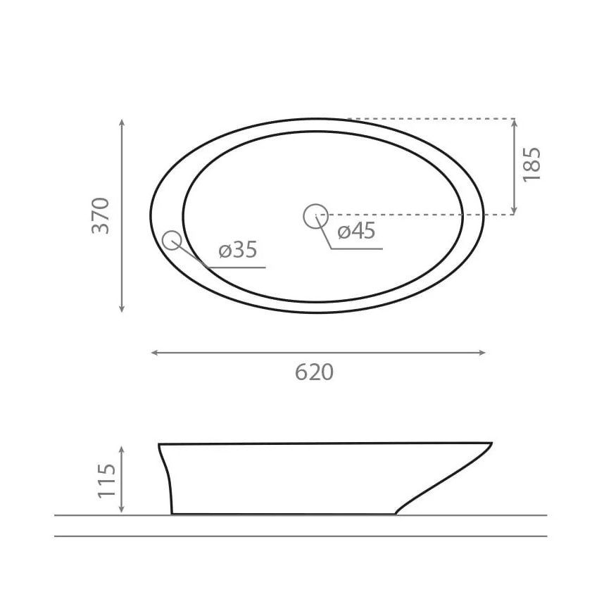 Bathco 4020 - Lavabo da appoggio PURE 62x37 cm porcellana/bianco