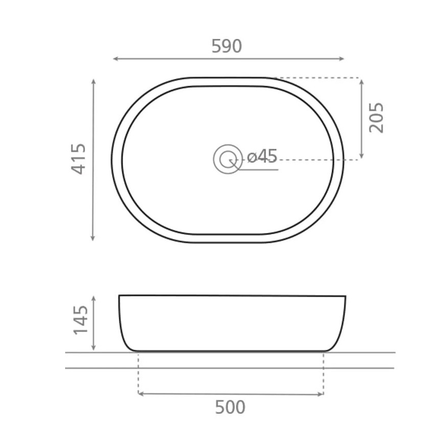 Bathco 4037 - Vasque à poser TOULOUSE 59x41,5 cm porcelaine/blanc