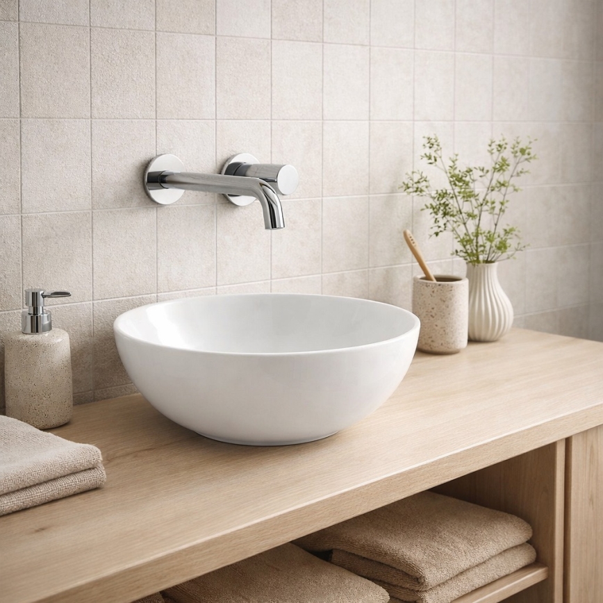 Bathco 4914 - Lavabo da appoggio DAKAR Ø 30 cm in porcellana, bianco