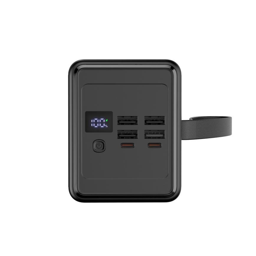 Batterie externe 70 000 mAh 20 W Power Delivery — 4x USB-A + 2x USB-C, torche LED intégrée et câble USB-C 1 m, noir