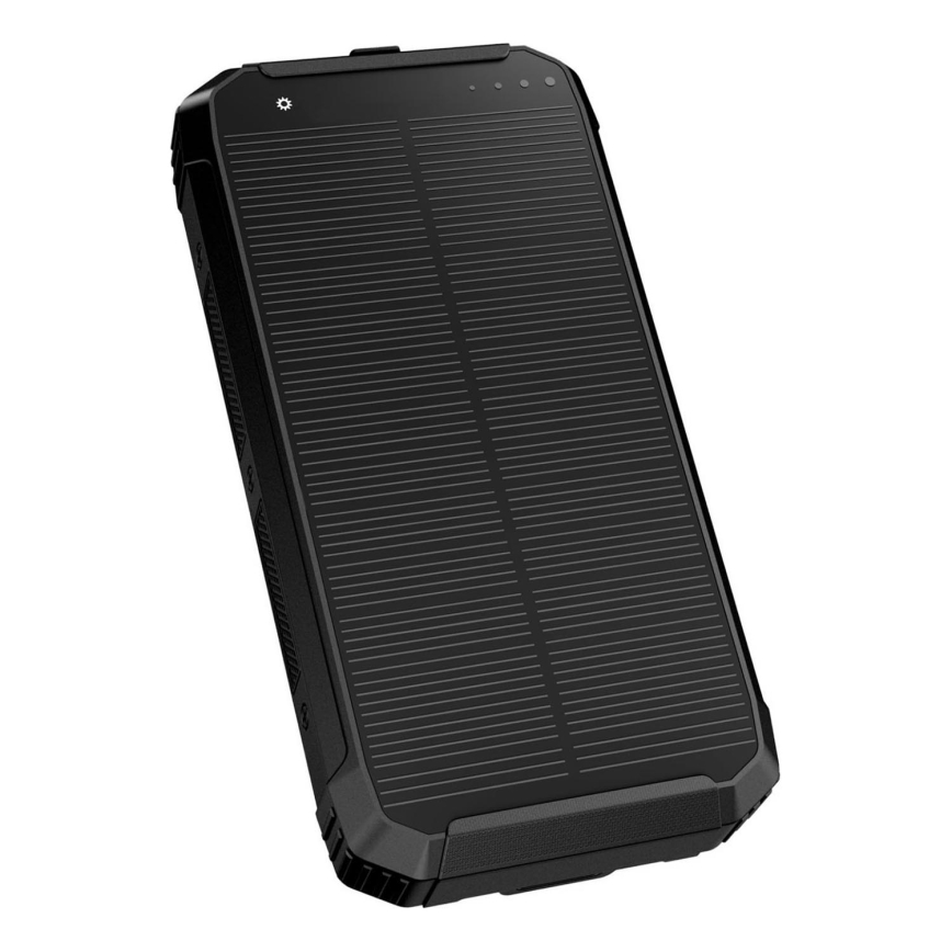 Batterie portative avec éclairage LED, charge sans fil et panneau solaire Power Delivery 15W/10000 mAh noir