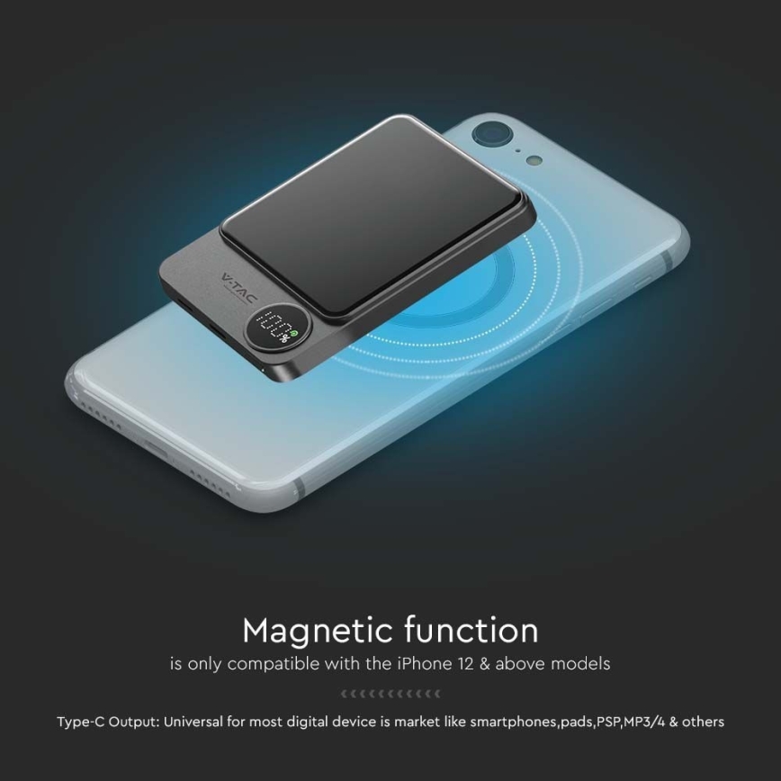Batterie portative avec écran et charge sans fil Power Delivery 5000mAh/20W/5V noir