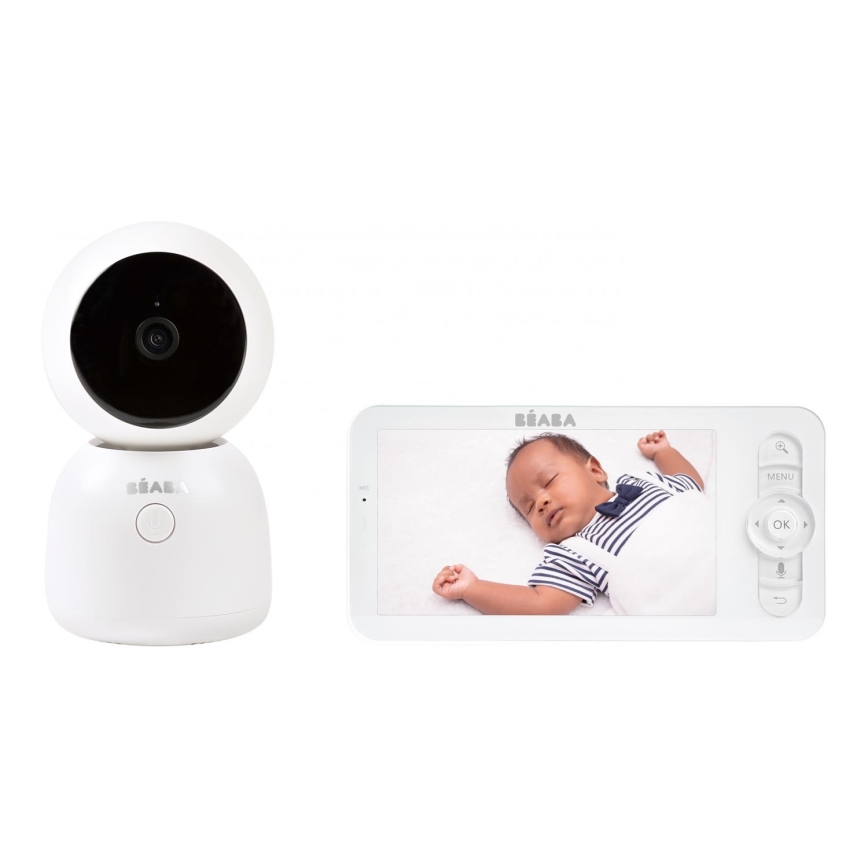Beaba - Baby monitor intelligente ricaricabile ZEN NIGHT con display 720p, 5V, 4000 mAh, Wi-Fi, bianco