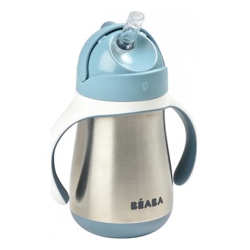 Beaba - Bicchiere termoisolante con cannuccia 250 ml, blu