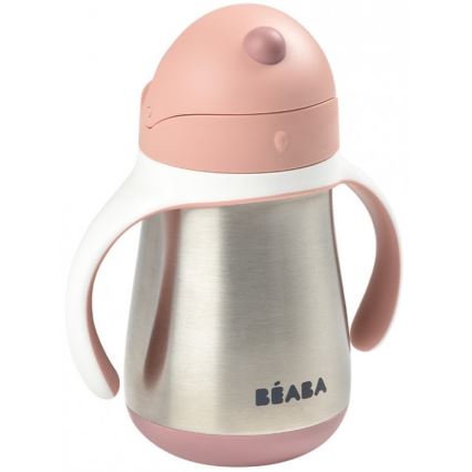 Beaba - Bicchiere termoisolante con cannuccia 250 ml, rosa