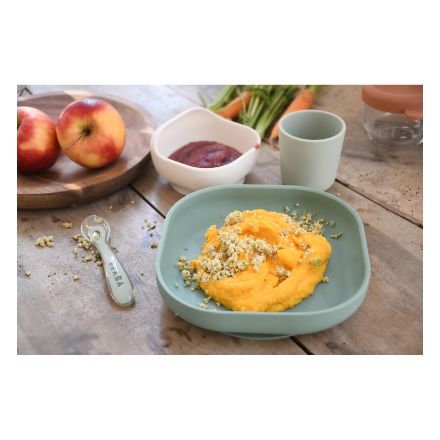 Beaba - Set de vaisselle pour enfants, vert sauge, 4 pièces
