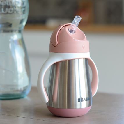 Beaba - Tazza termica con cannuccia 250 ml rosa