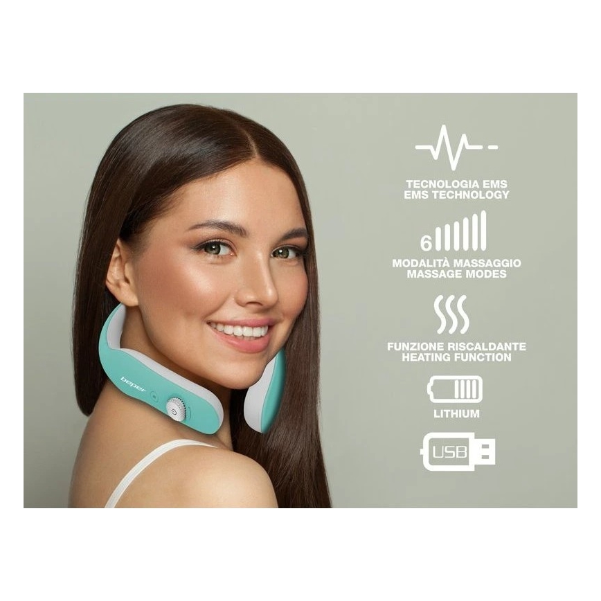 Beper - Appareil de massage cervical rechargeable EMS 5V/900 mAh vert menthe