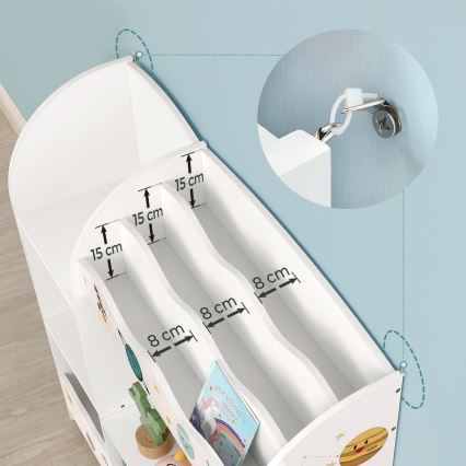Bibliothèque pour enfants avec boîtes en tissu ANET blanc