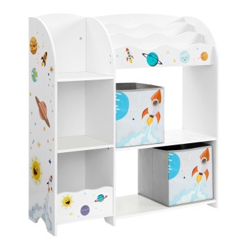 Bibliothèque pour enfants avec boîtes en tissu ANET blanc