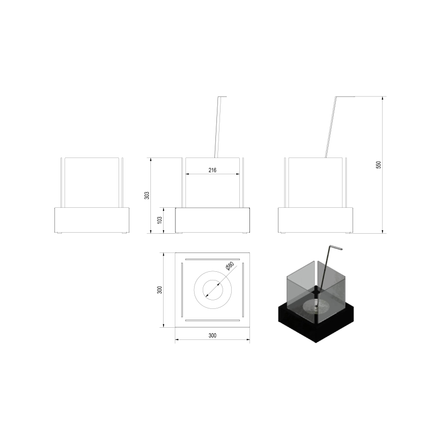 Kratki - Camino bioetanolo 30,3x30 cm 1kW bianco