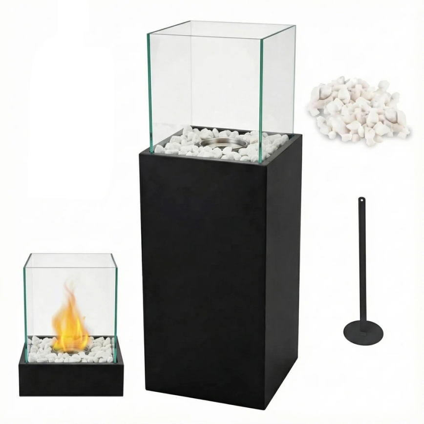 Bio-Kamin ALICANTE 26,5x80,5 cm 2kW schwarz + Schutzabdeckung