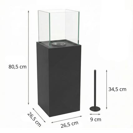 Bio-Kamin ALICANTE 26,5x80,5 cm 2kW schwarz + Schutzabdeckung