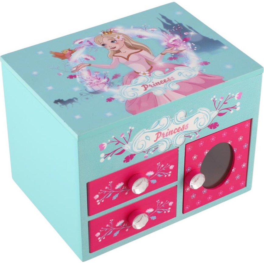 Boîte à bijoux avec miroir PRINCESS rose/bleu