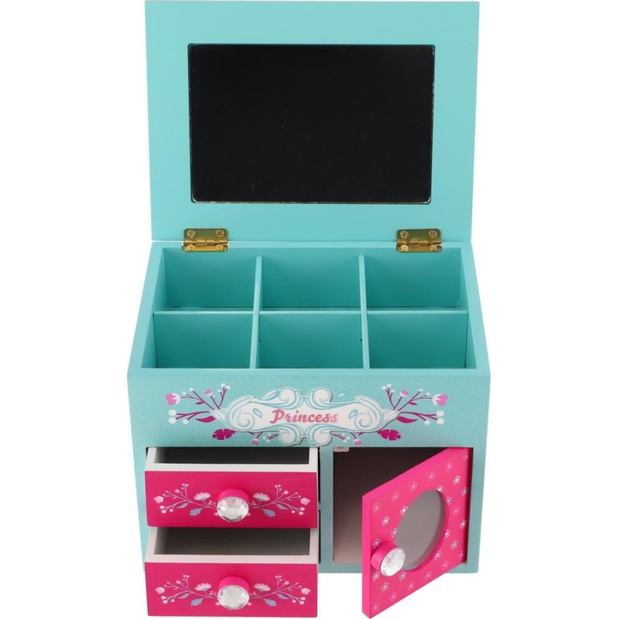Boîte à bijoux avec miroir PRINCESS rose/bleu