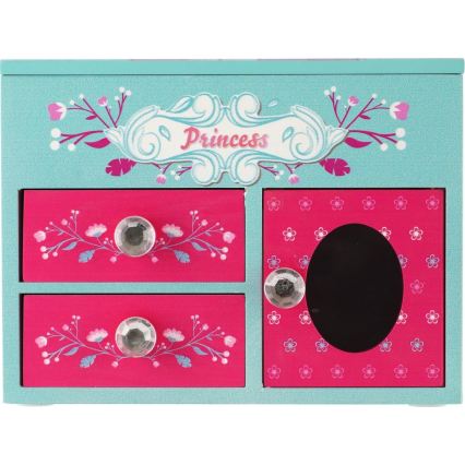 Boîte à bijoux avec miroir PRINCESS rose/bleu