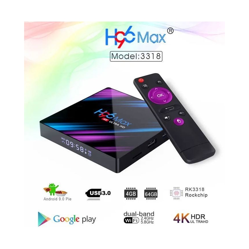 Boîtier TV Android SMART 4GB RAM 4K Wi-Fi + télécommande