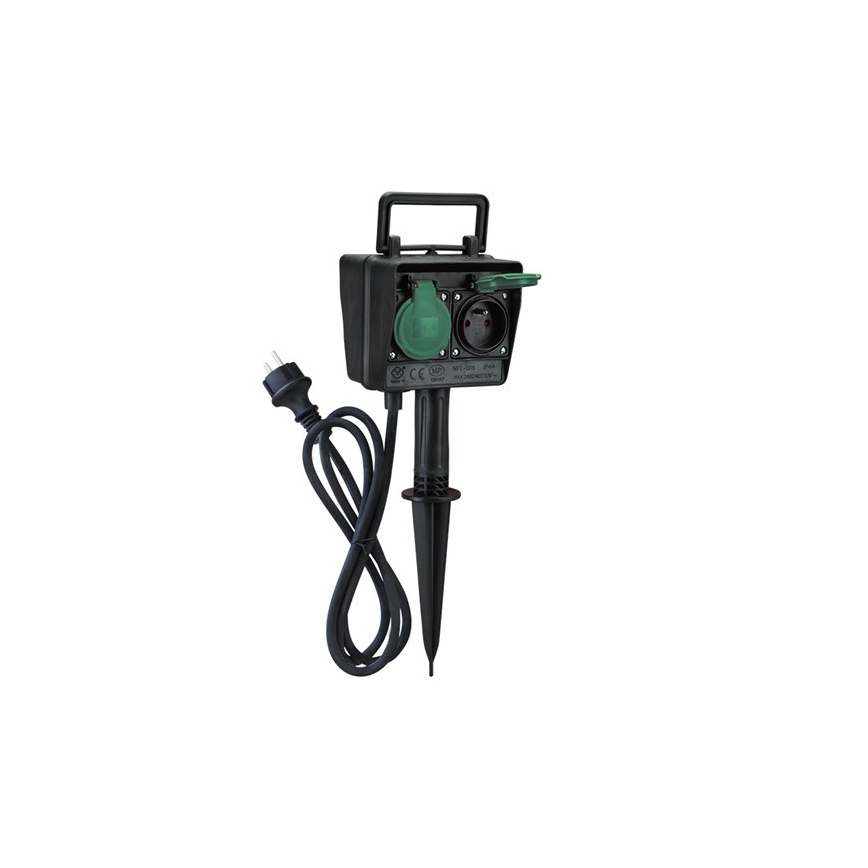 Borne de jardin extérieur avec prises IP44 + minuterie, câble en caoutchouc 1,5 m